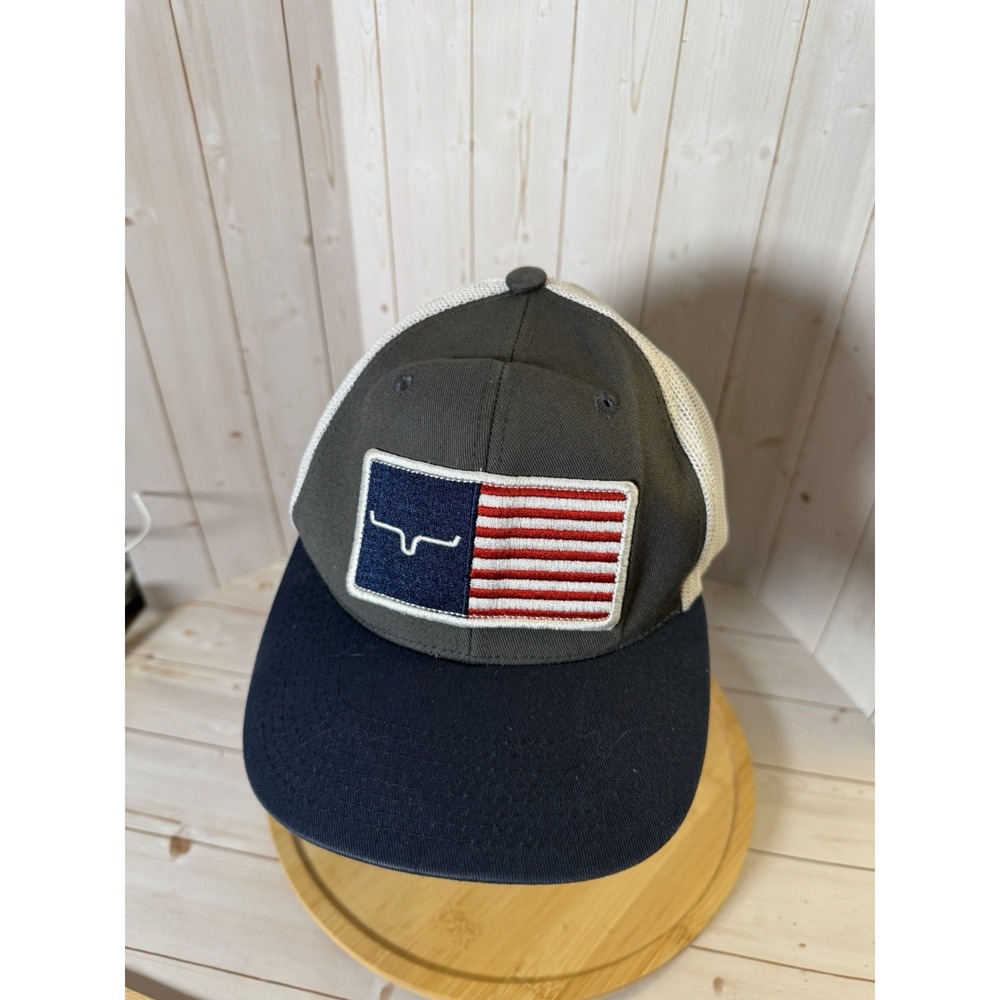 Kimes Ranch Hat Cap Snap Back Gray White Mesh Trucker Patch Flag Mens Western